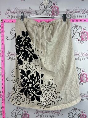 Tank top or skirt Y2K flowers tie up Beige Floral-Print Drawstring Skirt